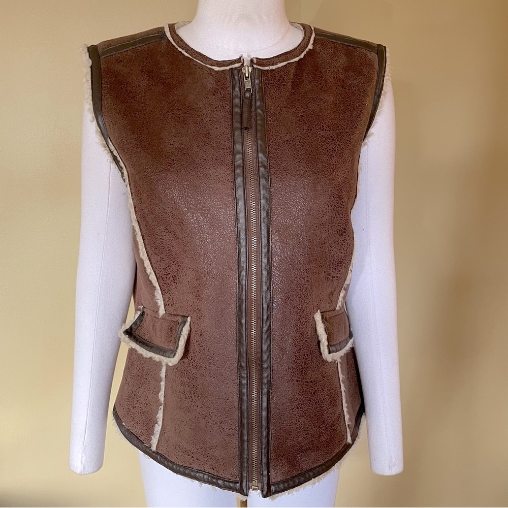 Colebrook Brown Faux Suede & Sherpa  Zip Front Vest